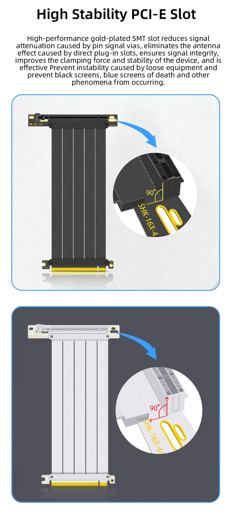 TEUCER PCI-E 4.0 X16 Riser Cable Video Card Extension Shielded Flexible 90° Mounting GPU Extension Cord Black/White.