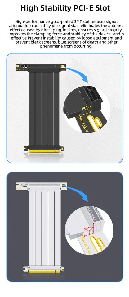 TEUCER PCI-E 4.0 X16 Riser Cable Video Card Extension Shielded Flexible 90° Mounting GPU Extension Cord Black/White.