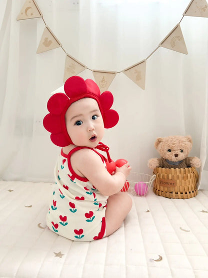 Baby Ein Stück Kleidung 2025, Sommer Koreanische Baby Body Ins Blume Voll Gedruckt Baby Sling Klettern Kleidung Mit Hut.