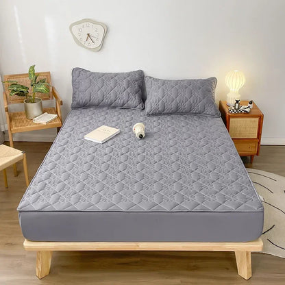 Flower Pattern Adjustable Fitted Sheet Quilted Cotton Fabric Mattress Protector With Elastic Band 90/120/150/180 Solid Color Bed