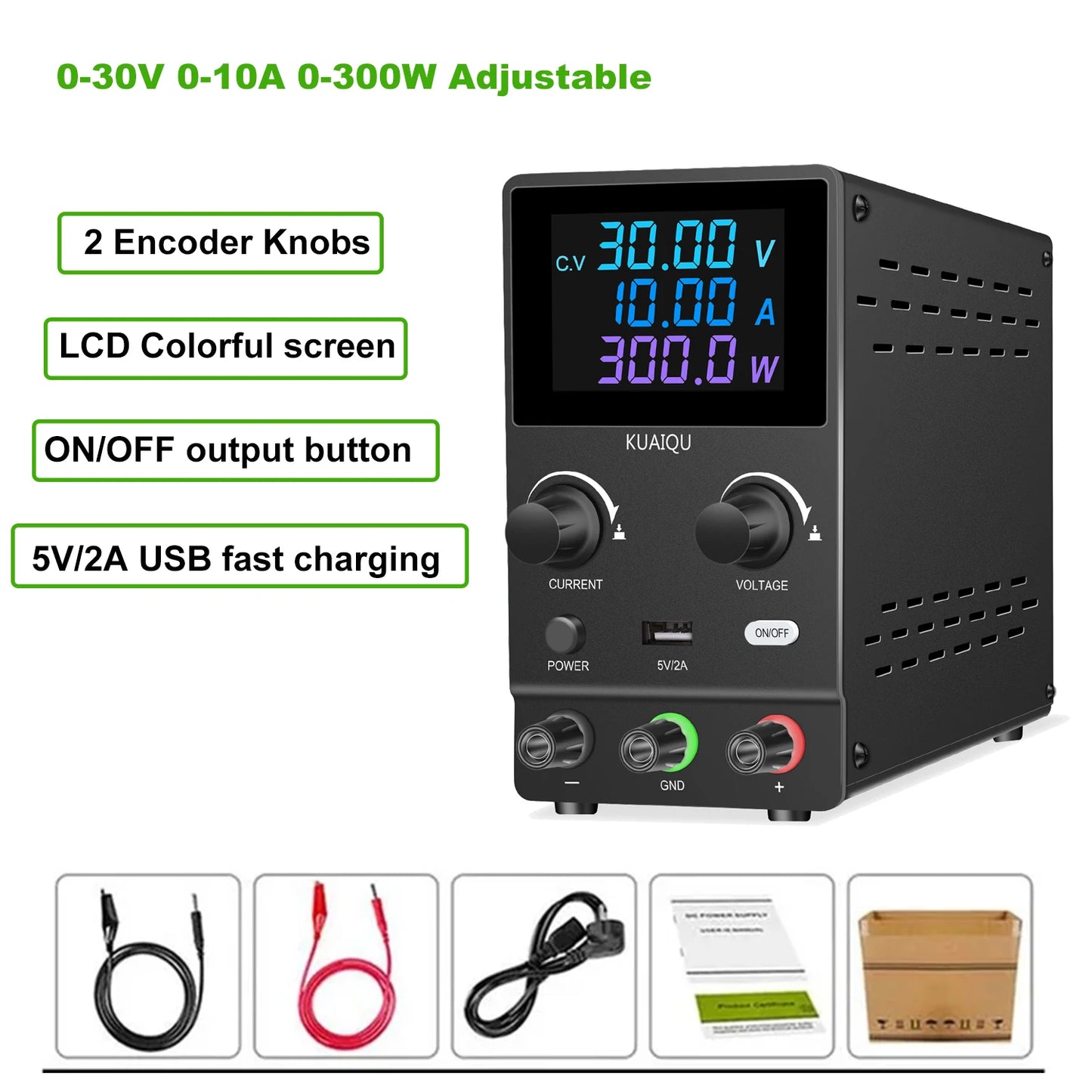 KUAIQU DC Lab Power Supply 30V 10A 60V 120V Adjustable Switching Power Supply Encoder Knob Display Regulator For Phone Repairing