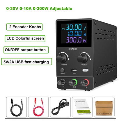 KUAIQU DC Lab Power Supply 30V 10A 60V 120V Adjustable Switching Power Supply Encoder Knob Display Regulator For Phone Repairing
