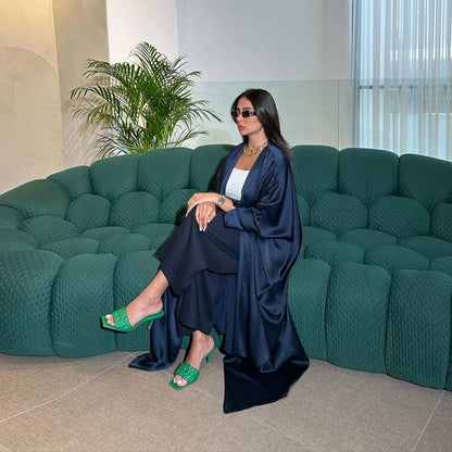 Marocain Kaftan Women Muslim Maxi Dress Dubai Abayas Kimono Satin Robe Femme Open Abaya Turkey Caftan Islamic Jalabiya Kebaya.