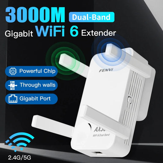 WIFI6 AX3000 Gigabit Wireless Repeater Router Dual Band 2.4/5Ghz Signal Booster 4 High-gain Antenna Long Range Amplifer for Home.