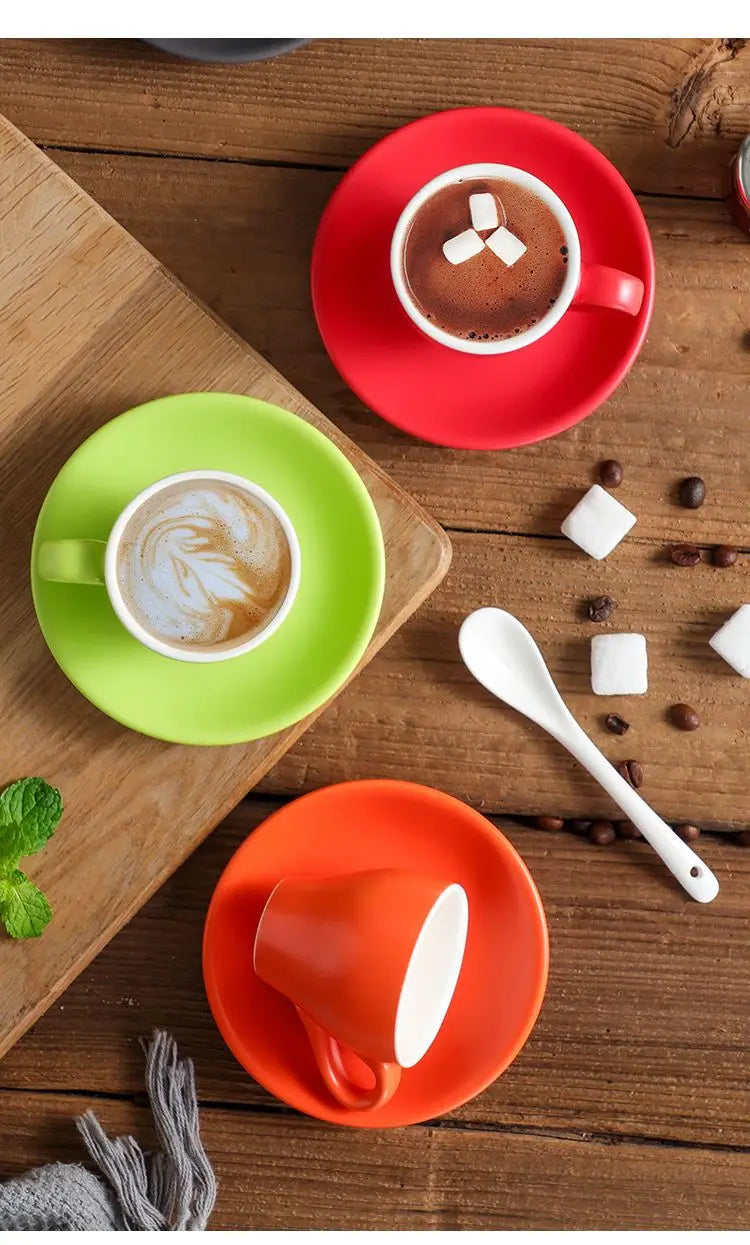 Thickened Ceramic Coffee Cup Set 80ML Italian Espresso Cup Plate Small Cup Colorful with Plate Spoon Drinkware.
