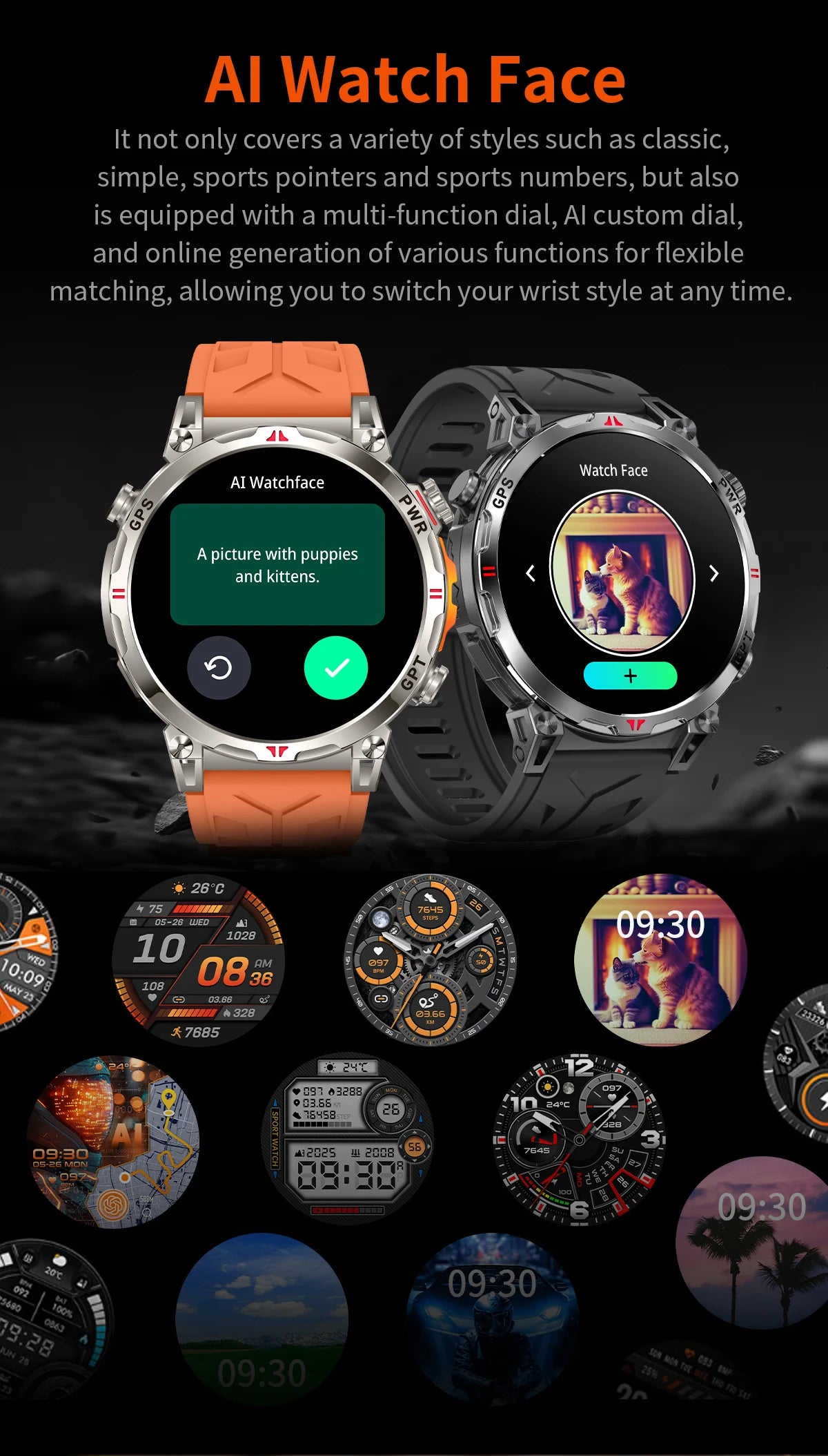 2025 GPS Sports Smart Watch GPT AMOLED 1.56 inch 488 * 488 Heart Rate Blood Oxygen Blood Pressure Monitoring 3ATM Smartwatches