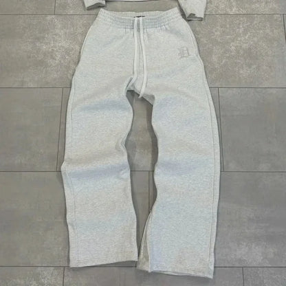 Europäischen und Amerikanischen Retro Männer Anzug Brief Gestickte Zipper Hoodie Frauen Modische Casual Lose Grau Gerade Hosen.