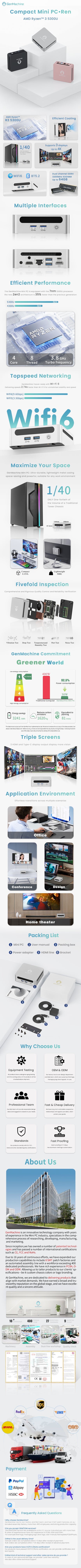 GenMachine Mini PC AMD Ryzen3 5300U Win10/11Pro R3 5300U RAM 64G SSD 2TB Dual Channel Office Gaming Computer pc gamer diy gift.