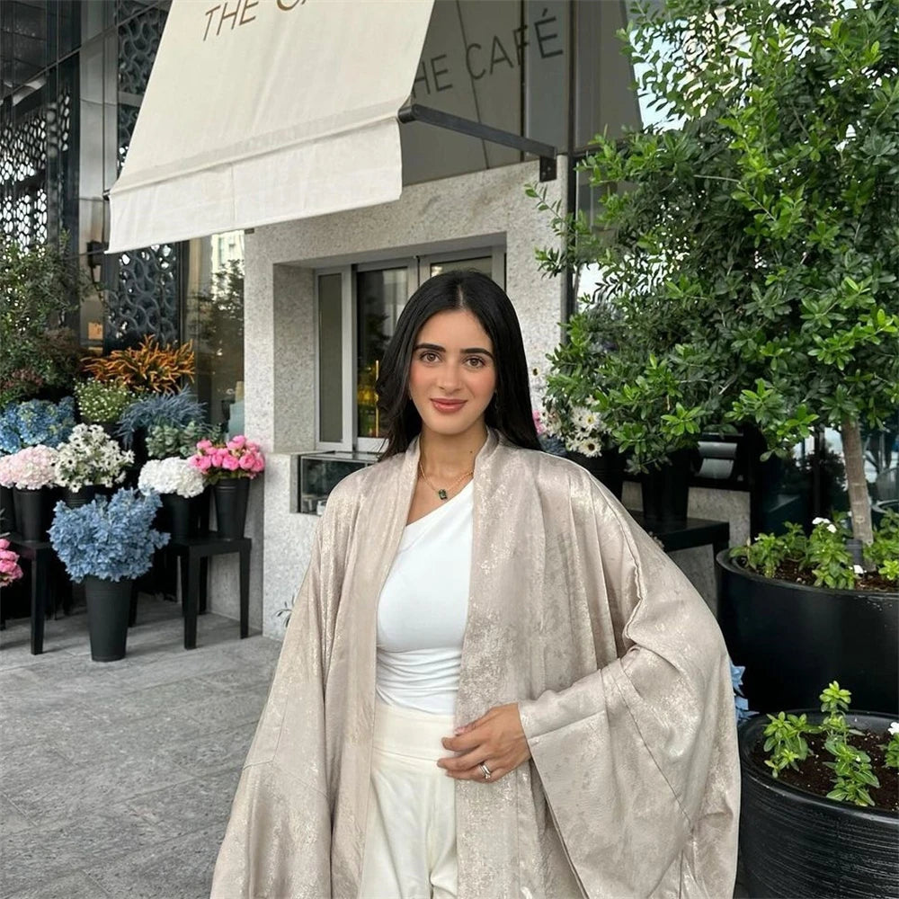 Ramadan Shiny Satin Open Kimono Abaya Dubai Luxury 2025 Muslim Kaftan Dress Abayas For Women Islam Clothing Robe Femme Musulmane.