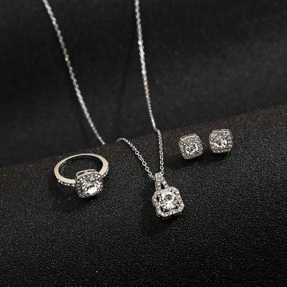 3Pcs/set Fashion Square Zircon Necklace Earrings Ring For Women Luxury Wedding Engagement Jewelry Shining Party Jewelry Gifts.