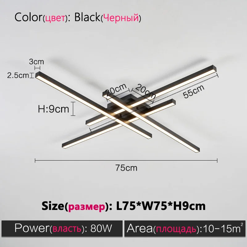 Schwarz Kronleuchter quadratische Schlafzimmer Lampen Wohnzimmer Lampe LED Deckenleuchte Nordic minimalistische kreative LED Deckenleuchte Streifen Lichter