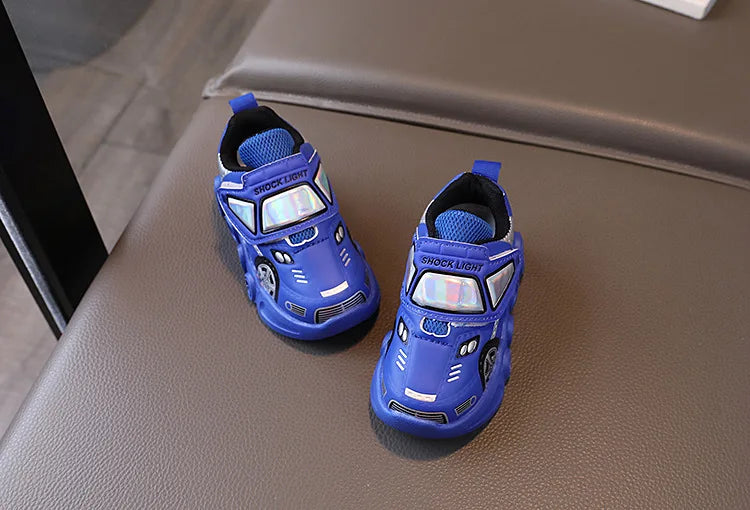 Diseny Kids'Casual Shoes Led Light Car Club Cartoon PU Leather Spring Shoes For Children Anti-slip Red Blue Shoes Size 21-30.