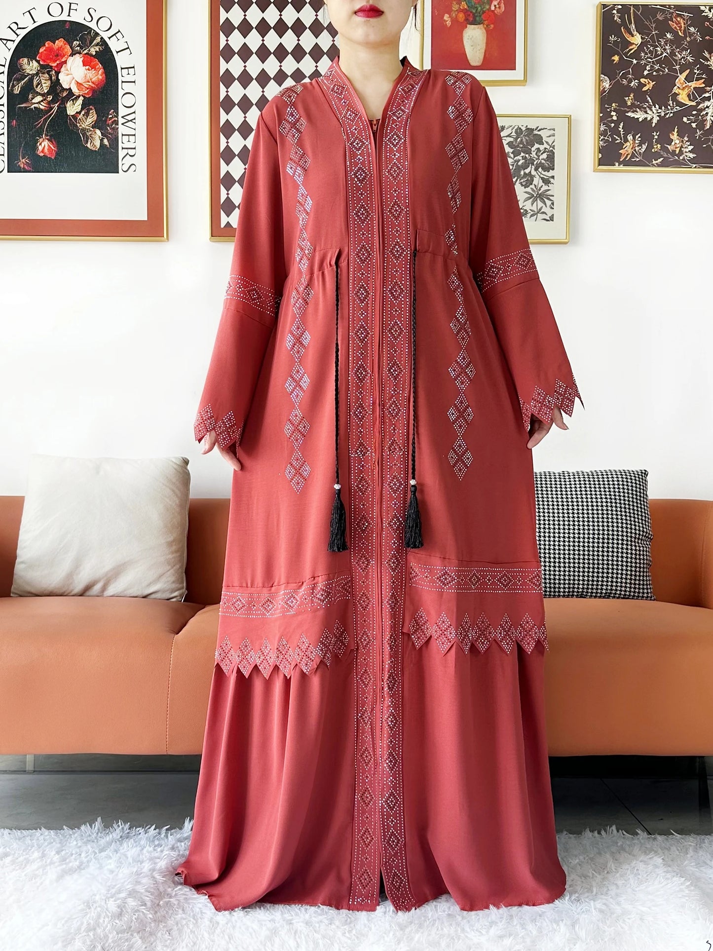 New Women Elegant Dress Chiffon Open Abaya with Zipper Muslim Women Dress Islamic Clothing Cardigan Abaya Women Muslim Dress