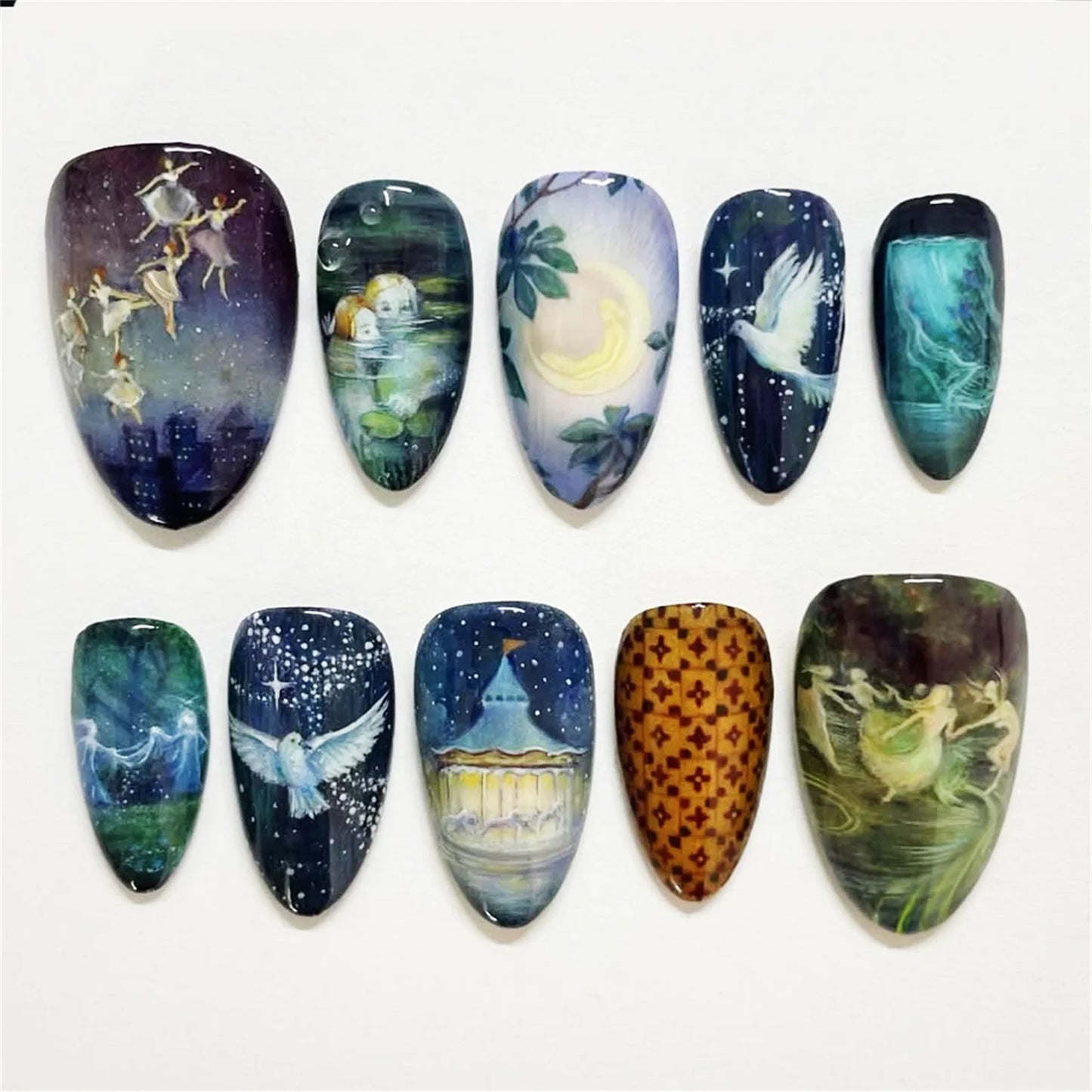 24pcs Flower Print Press on Nails Wine Red Blush Almond False Nail Tips Wearable Reusable Summer Spicy Girl Fake Nails