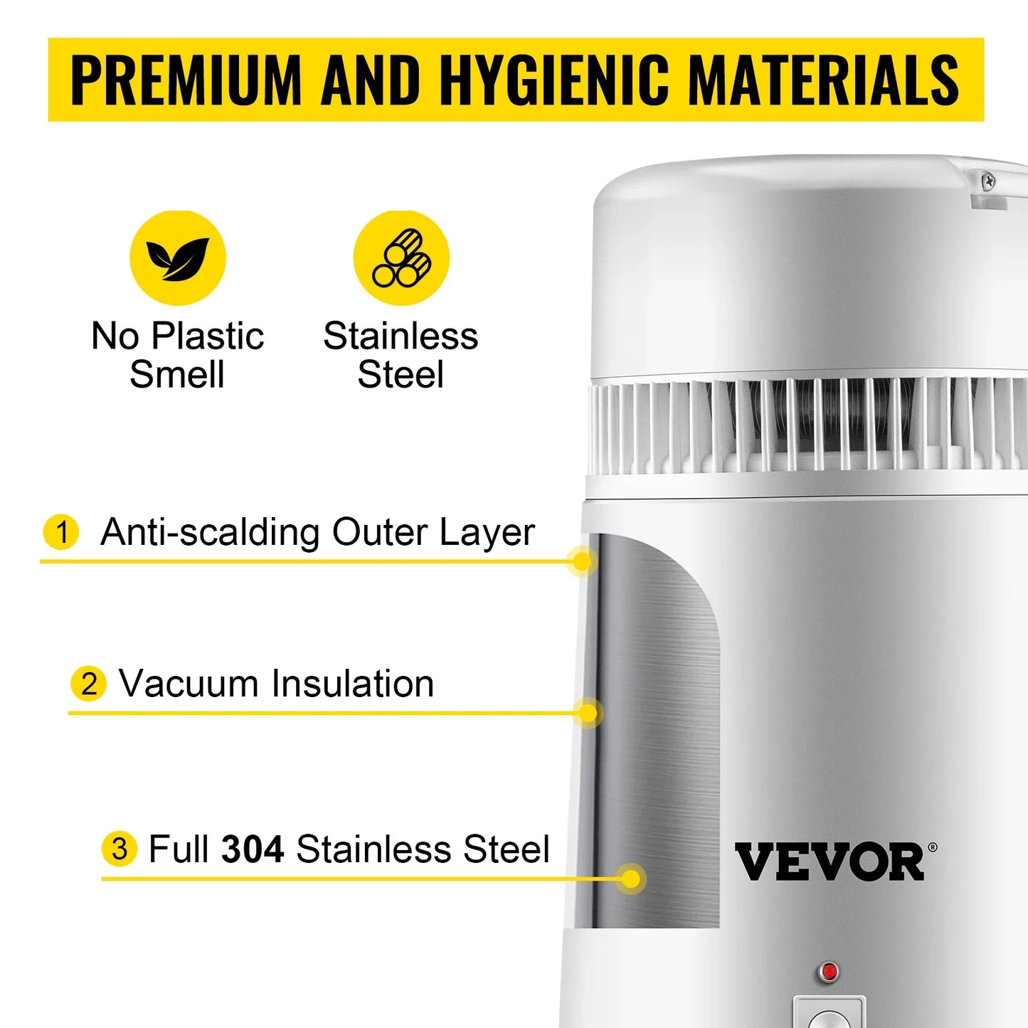 VEVOR 4L Water Distiller Purifier Filter Dispenser Heating Drinking Bottle Softener 304 Stainless Steel Home Appliance for Offic.