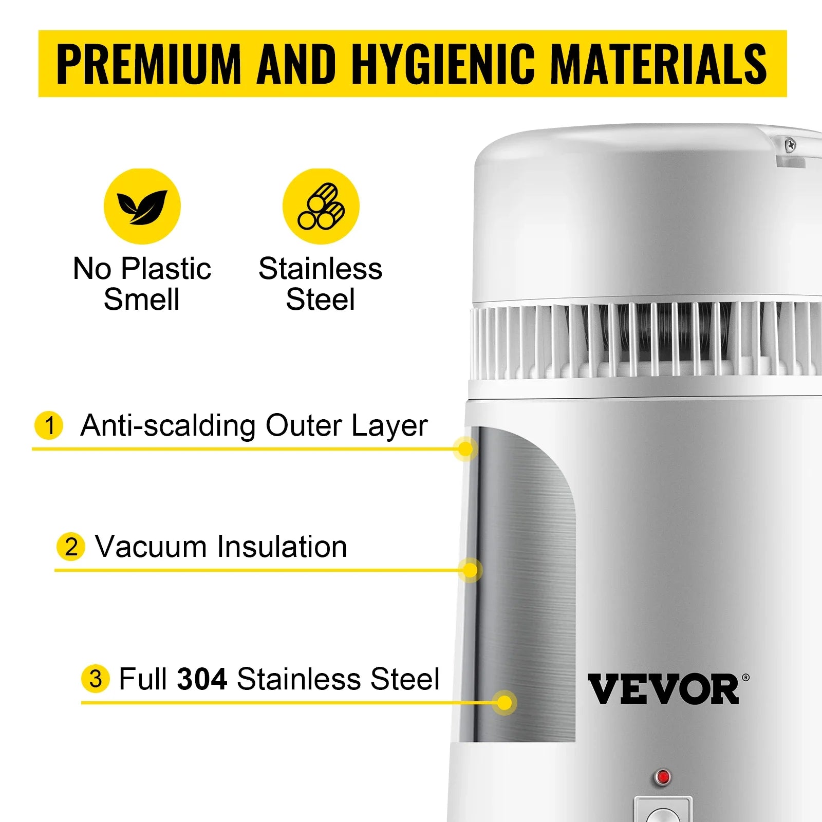 VEVOR 4L Water Distiller Purifier Filter Dispenser Heating Drinking Bottle Softener 304 Stainless Steel Home Appliance for Offic.