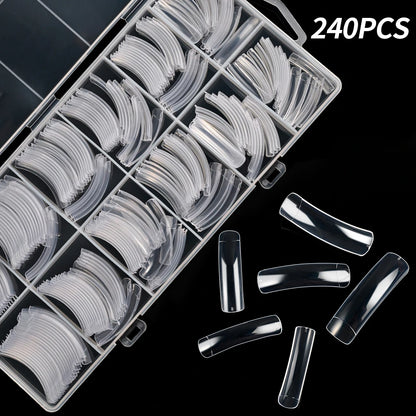 240Pcs/Box Extra Long Bend False Nails 12-Sizes Full Cover Press On Nail Clear/White/Black Building Extension Fake Fingertips *&.