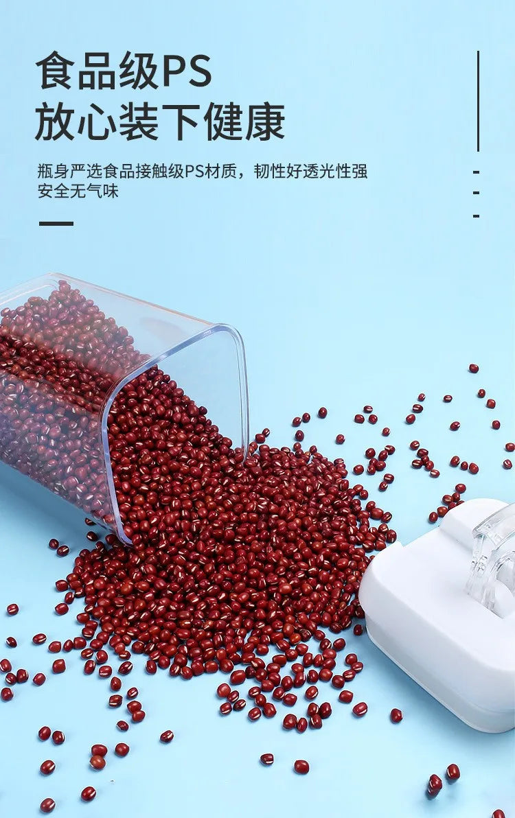 Kitchen Plastic Container Organizer Moisture-Proof Sealed Tank Square Transparent Grain Storage Jar Dried Fruit Snack Box Cans.