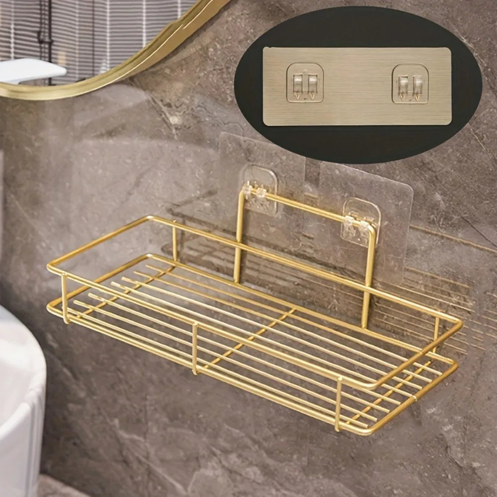 Wandregal ohne Bohren, Badezimmer-Aufbewahrung, Organizer, Hängeregal für Zuhause, Küche, Metallrahmen, Regale, Badezimmer-Accessoires