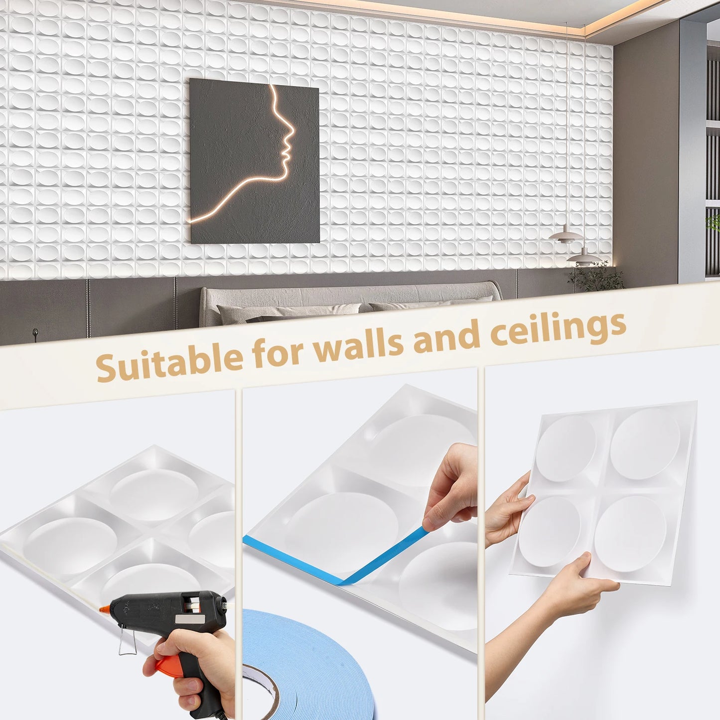 KUUJOJO 20pcs 3D textured wall panel for indoor wall decoration, suitable for living room, hall, bedroom, hotel, office