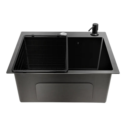 Hochwertiges Küchenspülbecken-Komplettset, 45 x 40 x 20 cm, langlebiges, großes Fassungsvermögen-Reinigungsspüle aus Edelstahl 201, schwarze Spüle mit einer einzigen Schüssel
