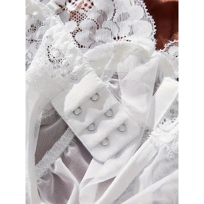 A Set Of Tulle Ultra Sexy Nightgown V-neck Bra Open Sleep Skirt Night Erotic Dress Woman Sheer Pajamas Lingerie Pants Luxury kit.