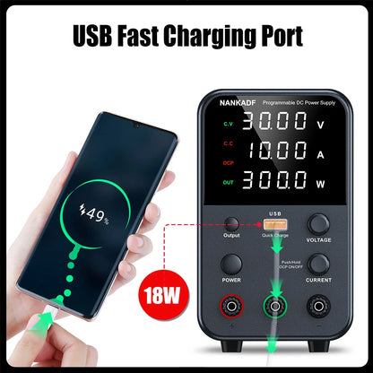 NANKADF DC laboratory power supply 30V 10A bench power supply encoder regulates voltage and current Dual input voltage 220V/110V.