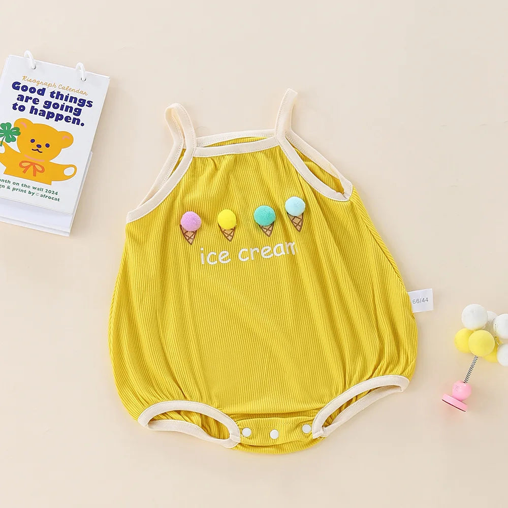 MILANCEL Neue Sommer Säuglings Body 0-24M Nette Eis Kleinkind Brief Hosenträger Overall Baby Süße Einteilige.