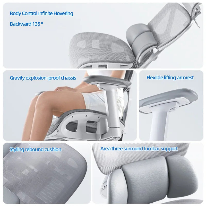 Gaming-Computerstuhl, ergonomischer Heimbürositz, 135-Grad-Backung mit Fußstütze, Lordosenstütze, höhenverstellbarer Sessel