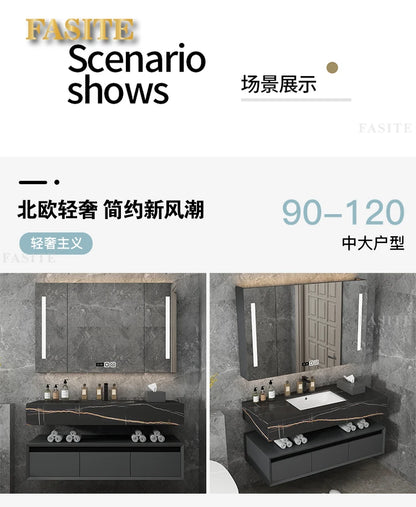 Leichter, luxuriöser Badezimmerschrank aus Steinplatten, integriertes Waschbecken, kombiniertes Waschbecken, WC-Waschbecken, nordischer einfacher Spiegelschrank