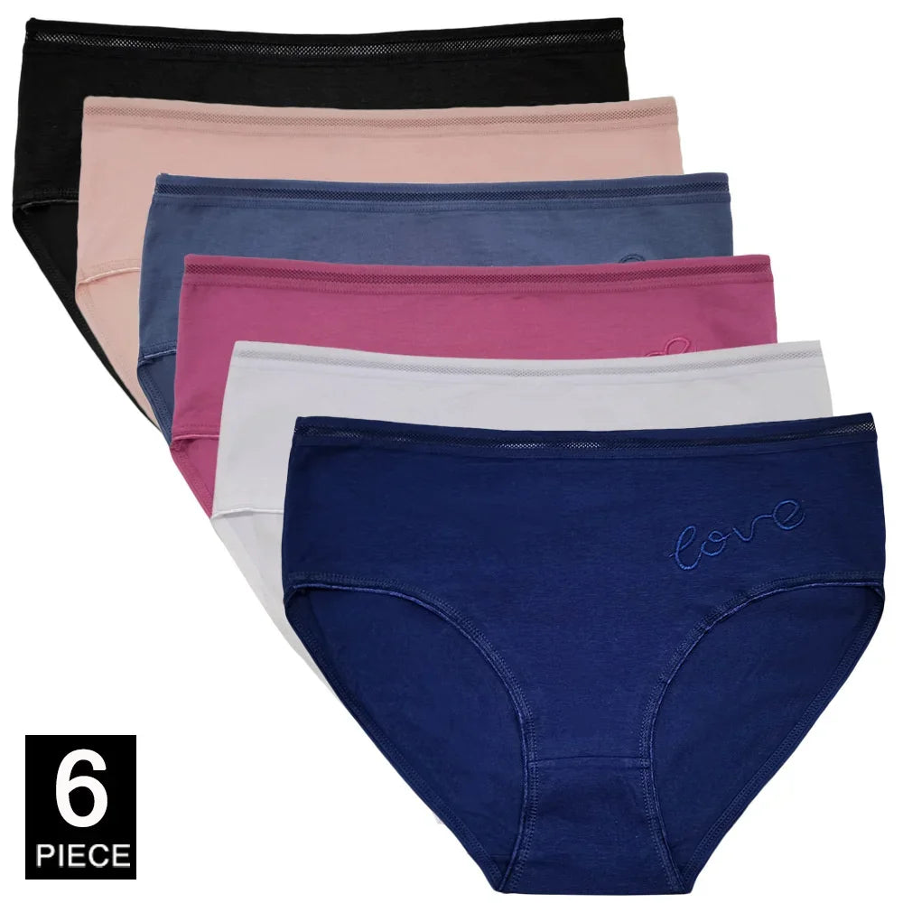 Cotton Underwear Women Panties Plus Size Briefs Female Knickers Lady Lingerie High Waist Wide Belt Underpants 6 Pieces/Lot.