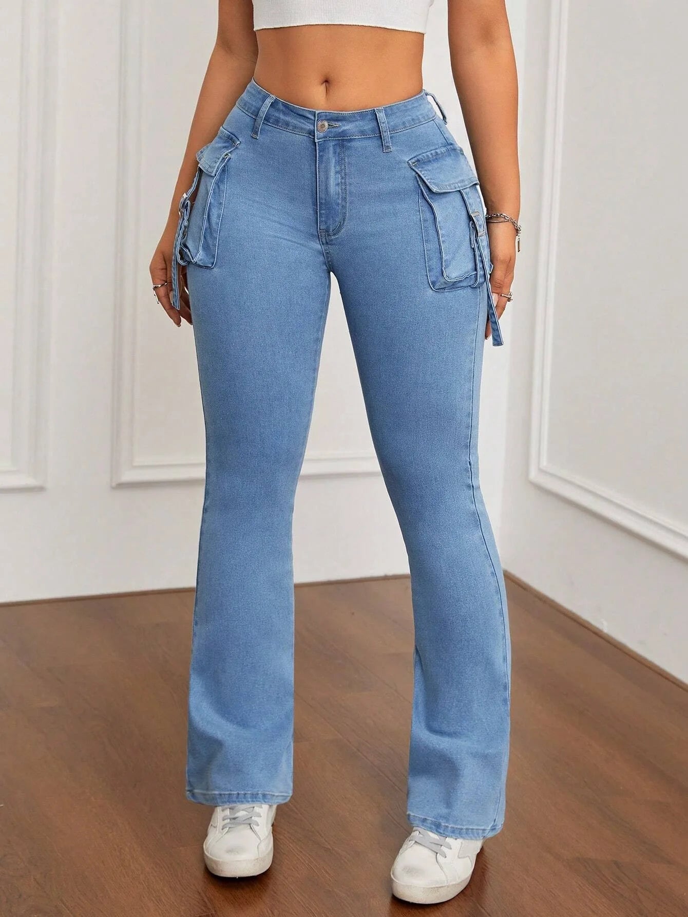 High Waist Bell Bottom Jeans Women's Slim Fit Workwear Denim Pants High Elasticity Cross-Border Long Trousers.