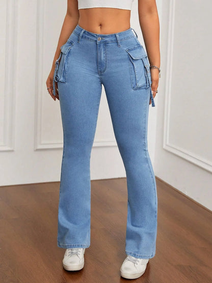 High Waist Bell Bottom Jeans Women's Slim Fit Workwear Denim Pants High Elasticity Cross-Border Long Trousers.