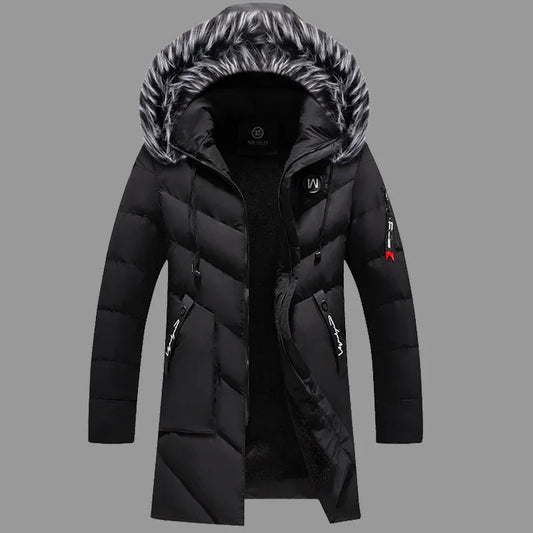 Male Solid Cotton Outwear Coats Men's Thick Fleece Winter Jacket Fashion Fur Hooded Warm Cooton Parka Windbreaker Plus Size 6XL.