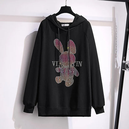 175Kg Plus Größe frauen Fehlschlag 170 Herbst Winter Neue Lose Fleece Cartoon Mit Kapuze Sweatshirt Schwarz Weiß 6XL 7XL 8XL 9XL 10XL 11XL