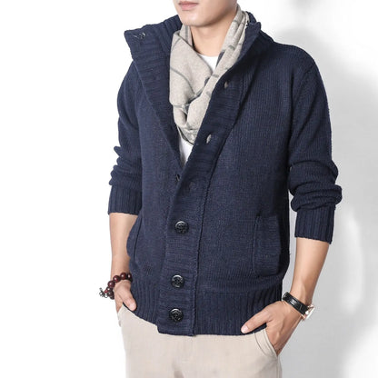 Jackets Apricot Knitted Cardigan Male Solid Color Thick Men's Sweaters with Pockets Streetwear Casual Long Sleeve Cashmere Open.