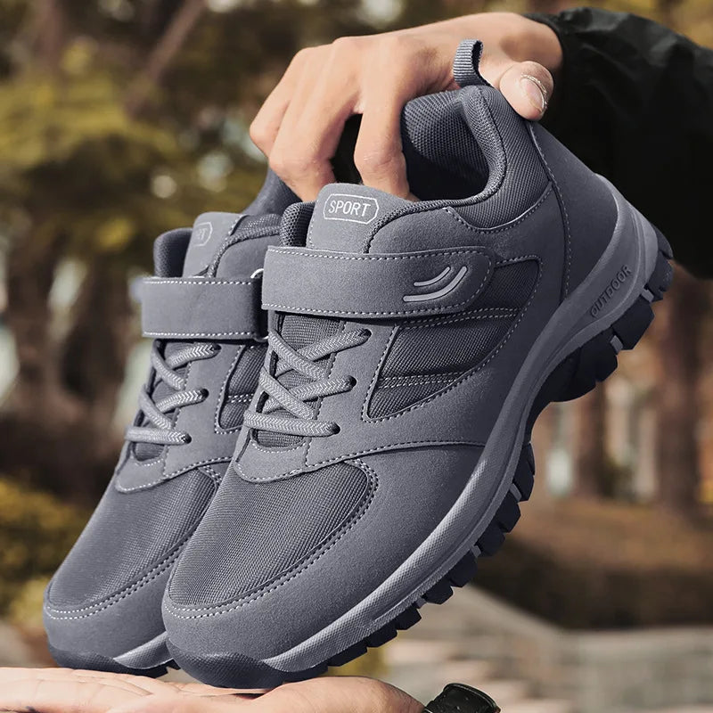 Men's Trendy Running Shoes With Hook And Loop Fastener, Comfy Breathable Wear Resistant Shock Absorption Cushioned Sneakers