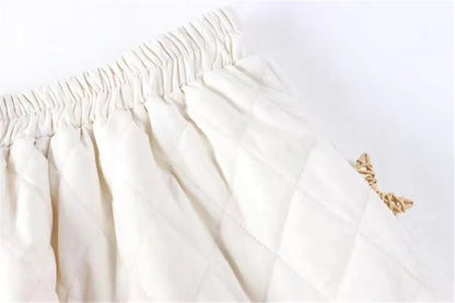Autumn Winter Cotton Quilted Skirt Warm Womens A-line Faldas Vintage Thicken High Waist Saias Korean Fashion Knee-length Skirts