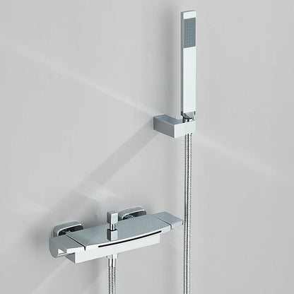 Black Waterfall Shower Faucet Bathroom Wall Mounted Bathtub Shower Faucets Dual Handles Hot Cold Water Mixer Tap with Handshower