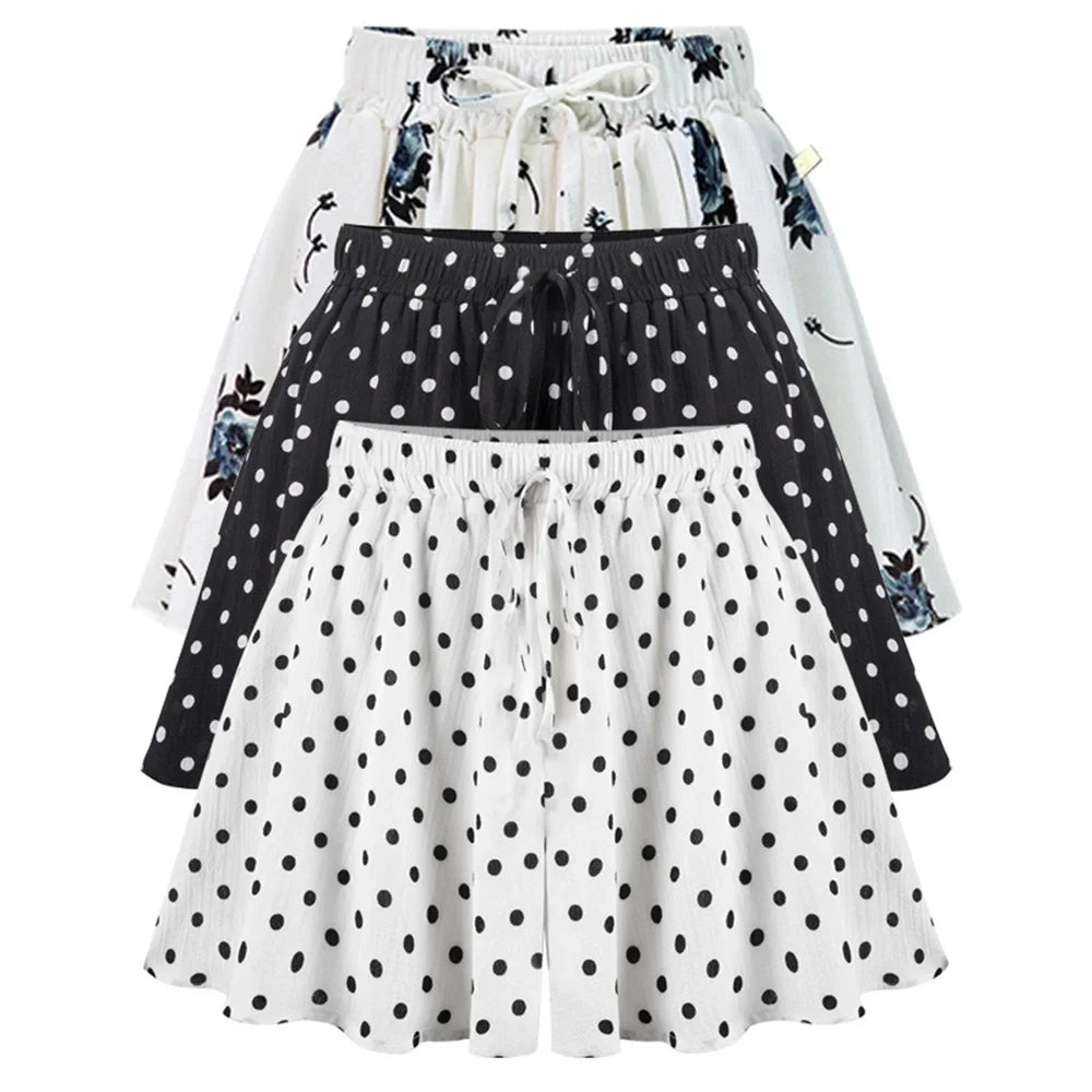 Summer Women Wide Leg Short Pants Skirt, High Waist Loose A-line Skirt Shorts Fashion Casual Chiffon Hot Pant Asian Size M-6XL.