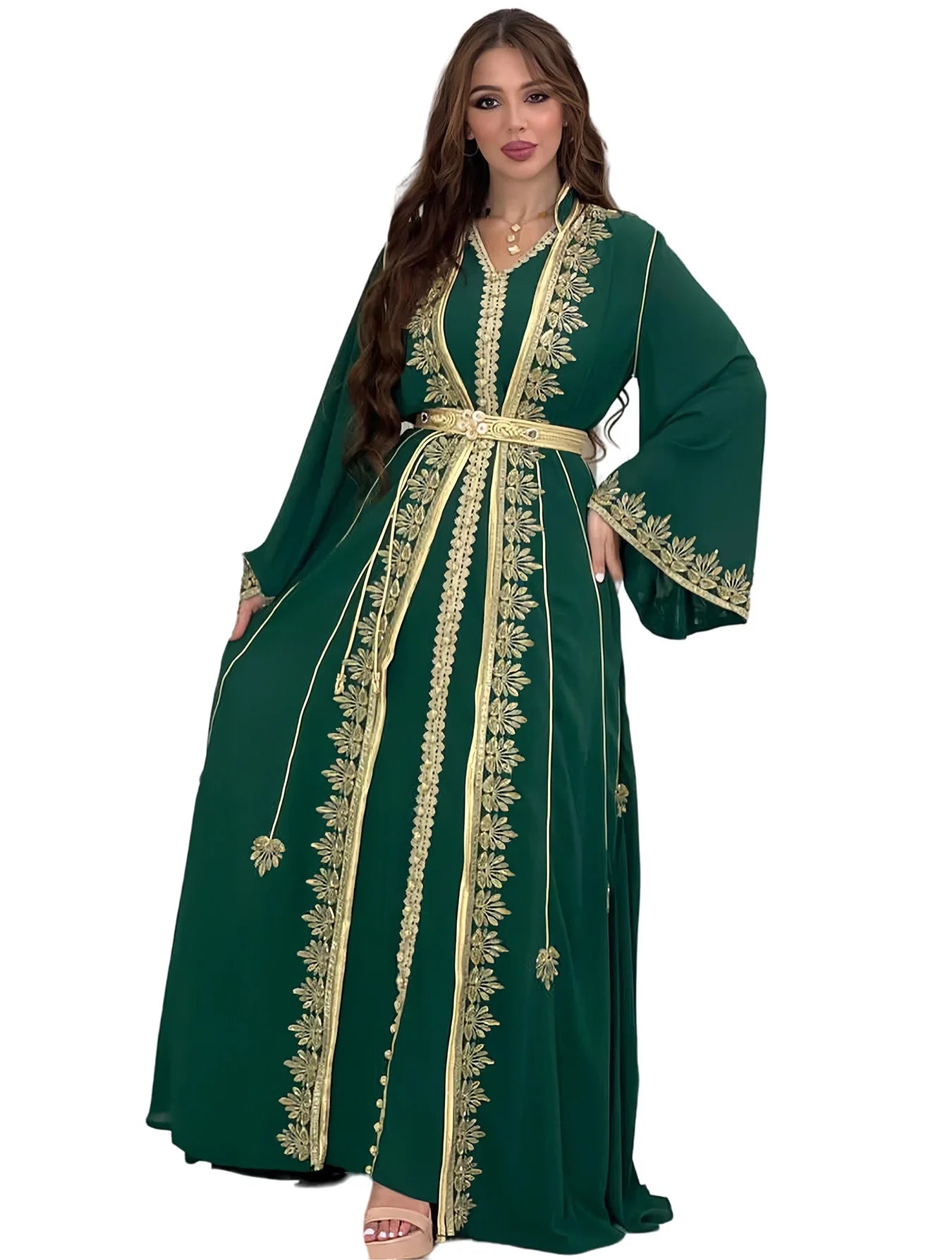 Eid muslimische Frauen Party Stickerei Kleider 2 Stück Set Jalabiya Ramadan Islam Vestidos arabische Robe Marokko Dubai Abayas Kaftan.