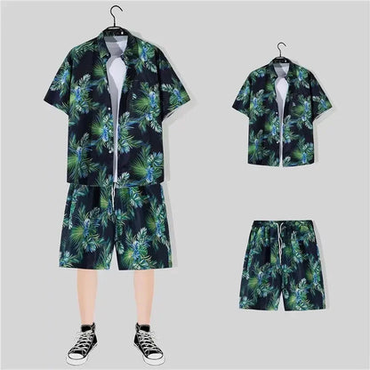 Shopee Popular Men's Loose-fit Hawaiian Vacation Beach Shirt Shorts Set Summer Casual Comfortable Clothing