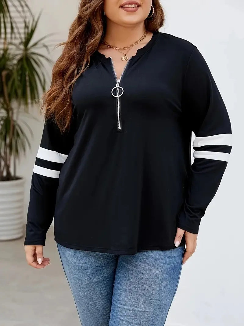 Gibsie Plus Size schwarz O-Ring Reiß verschluss vorne Sweatshirts Frauen Frühling Herbst Streifen Langarm weibliche lässige Pullover Tops.