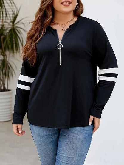 Gibsie Plus Size schwarz O-Ring Reiß verschluss vorne Sweatshirts Frauen Frühling Herbst Streifen Langarm weibliche lässige Pullover Tops.