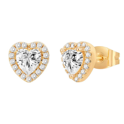 Shevalues 14K Gold Plated Brilliant Round Faux Diamond Halo Earrings Luxury Premium Cubic Zirconia Sterling Silver Post Earring.