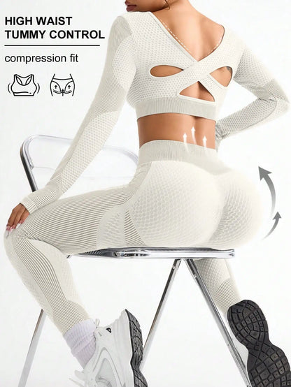 2pcs Hot-selling New Sports Tight Running Breathable Seamless Yoga Suit Women's Outdoor Fitness Suit Women's.