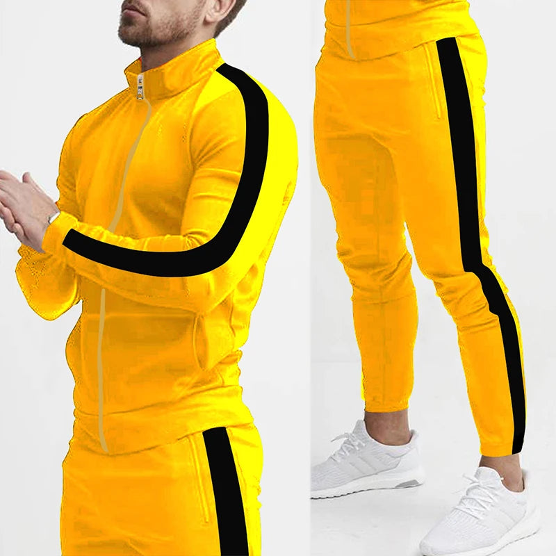 Frühling und Herbst neue Freizeit Herren Sport Set farbige Herren Stehkragen Casual Set trend ige Sport 2-teiliges Set.