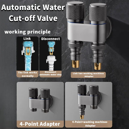 One In Two Washing Machine Faucet All Copper Valve Double Control Toilet Faucet Fully Automatic Detachment and Water Stop