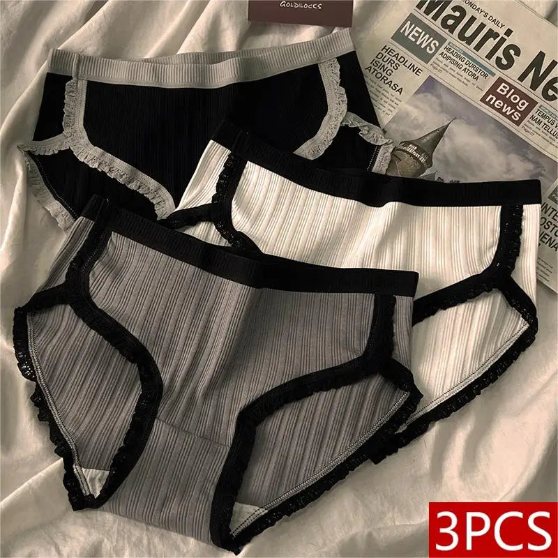 3Pcs/Set Cotton Panties Mid-Waist Women's Underwear Female Breathable Underpants Girls Solid Color Briefs Short Sexy Lingerie.