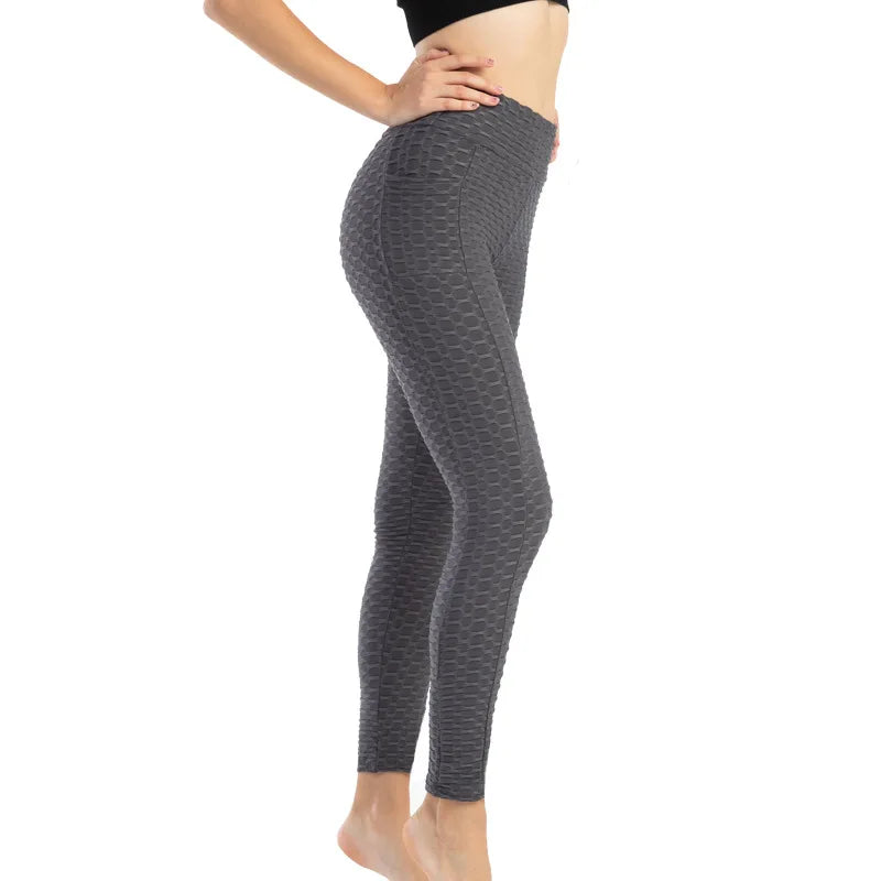 Women Fashion Pocket Bubble Pants Stretchy Slim Leggings Gym Running Cycling Fitness Pants High Waist Hip Lift Leggings Female.